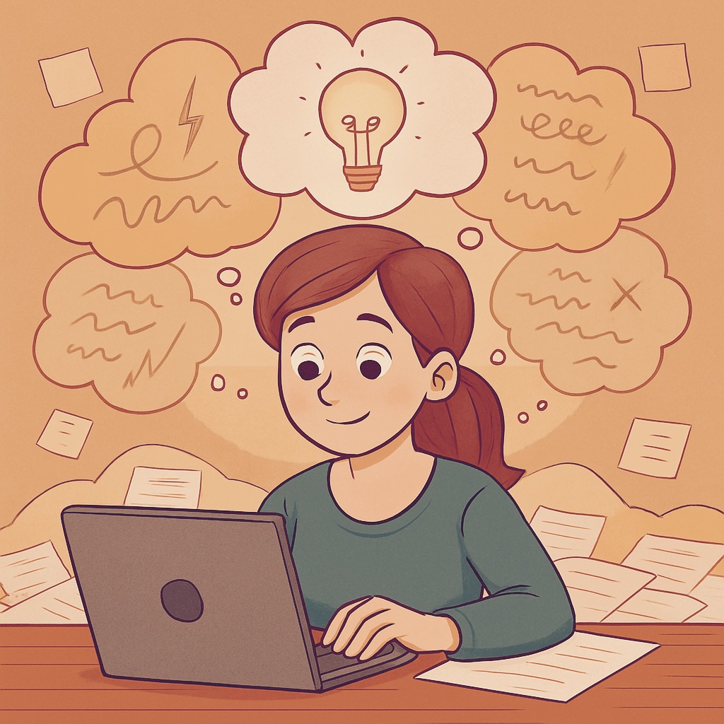 Az ADHD-s agy ötletekkel és kreatív impulzusokkal teli – az AI segít az ötletek összegyűjtésében és strukturálásában.