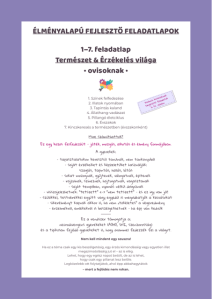 Élményalapú fejlesztő feladatlapok borítója ovisoknak, természet- és érzékelésközpontú játékos tevékenységekkel.